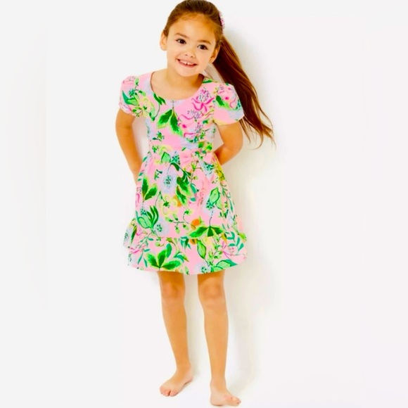 Lilly Pulitzer Girls Alexandra Dress Multi Via Amore Spritzer Floral Resortwear - Picture 1 of 10